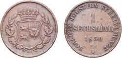 World Coins - Germany Danish duchies of Schleswig and Holstein German states 1850 1 Sechsling (Provisional Government Coinage) Copper Altona, Schleswig-Holstein Mint (203000) 9.69g VF  AKS 13 J