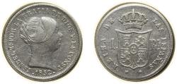 World Coins - Spain Kingdom 1852 1 Real - Isabel II Silver (.900) Madrid Mint 1.3g XF KM 598.2 Cal 397
