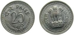 World Coins - India Republic 1973♦ 25 Paise Copper-nickel Mumbai / Bombay mint 2.5g BU KM49.1