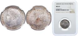 World Coins - Spain Kingdom 1899 *18-99 SGV 1 Peseta - Alfonso XIII (3rd portrait) Silver (.835) (7472000) 5g NGC MS 63 KM 706 Cal 41