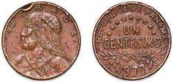 World Coins - Panama Republic 1977 1 Centésimo (Bronze/Brass) Bronze United States Mint (10000000) 3.11g VF KM 22 Schön 22