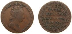 World Coins - Belgium Austrian Netherlands Possession 1750 2 Liards / 2 Oorden - Maria Theresia Copper Bruges Mint 6g VF KM 3
