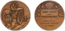World Coins - France Fifth Republic 1969 Medal - Union de la mutualité agricole du Berry Bronze 53.8g UNC