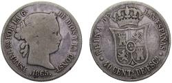 World Coins - Spain Kingdom Isabel II 1865 40 Centimos de Escudo 5g