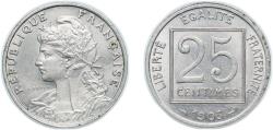 World Coins - France Third Republic 1903 25 Centimes Nickel (16000000) 6.87g AU F 168 Gad 362 Schön 184 KM 855
