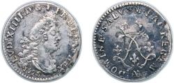 World Coins - France Kingdom 1695 AA 4 Sols with 2 Ls - Louis XIV Silver (.798) Metz Mint 1.37g VF  Dy royales 1519 KM 281