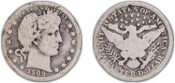 Us Coins - United States Federal republic 1909 D ¼ Dollar "Barber Quarter" Silver (.900) (.100 copper) Denver Mint (5114000) 5.74g VF  KM 114 Schön 121