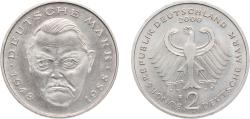 World Coins - Germany Federal Republic of Germany 2000 F 2 Deutsche Mark (Ludwig Erhard) Copper-nickel clad nickel Staatliche Münze Baden-Württemberg Mint (70000) 7g UNC KM 170 J 445 Schön 167