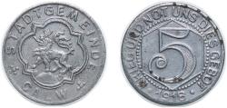 World Coins - Germany City of Calw 1918 5 Pfennig - Calw Iron (55000) 1.85g AU Funck 73.1 Men05 4153.2 Men18 5297.2