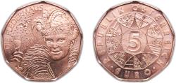 World Coins - Austria 2015 5 Euros (New Year: Operetta Bat and the Ball) Copper Münze Österreich, (200000) 8.8g UNC KM 3237 Schön 421