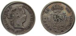 World Coins - Spain Kingdom 1862 1 Real - Isabel II Silver (.900) Seville Mint 1.3g VF KM 606.3