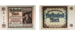 World Coins - Germany Weimar Republic 1922 5000 Mark (Reichsbanknote) Paper XF P 81