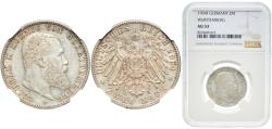 World Coins - Germany Kingdom of Württemberg Second Empire 1904 F 2 Mark - Wilhelm II Silver (.900) Stuttgart Mint (1988177) 11.11g NGC AU 53  KM 631 J 174