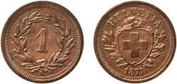 World Coins - Switzerland Federal State 1877 B 1 Rappen (Wreath; bronze) Bronze (95% copper, 4% tin, 1% zinc) Bern Mint (923000) 1.48g UNC  HMZ 2 1215 Divo/Tob19 326 KM 3 Schön 15 Y 18 Kahnt/Sc