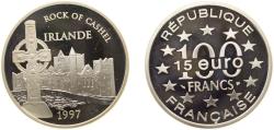 World Coins - France Fifth Republic 1997 100 Francs / 15 Euro (Rock of Cashel, Ireland) Silver (.900) (20000) 22.2g PF KM 1189