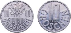 World Coins - Austria Second Republic 1955 10 Groschen Aluminium Vienna Mint (51707000) 1.1g UNC  KM 2878 Schön 67