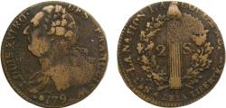 World Coins - France Kingdom 1792AA 2 Sols - Louis XVI (FRANÇOIS) Copper Metz Mint 24g VF Dy1722 Gad25 KM603.2