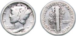 Us Coins - United States Federal republic 1925 1 Dime "Mercury Dime" Silver (.900) United States Mint of Philadelphia (25610000) 2.4g VF KM 140 Schön 133