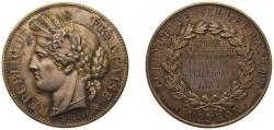 World Coins - France Third Republic 1887 Medal - College de Villefranche, Aveyron Silver 16.9g UNC