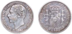 World Coins - Spain 1884 *18-84 MSM 2 Pesetas - Alfonso XII Silver (.835) (2838932) 9.91g VF KM 678 Cal 46
