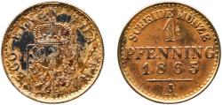 World Coins - Germany Kingdom of Prussia 1865 A 1 Pfenning - Wilhelm I Copper-Gilding Berlin Mint 2g AU  AKS 108 Old/Mue 2 426, 429, 433 KM 480 Kahnt/Schön 84 Neum 19