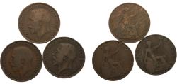 World Coins - Great Britain United Kingdom George V 1 Penny 3 Lots
