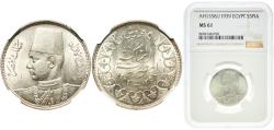 World Coins - Egypt Arab Republic of Egypt AH1358 (1939) 5 Qirsh - Farouk Silver (.833) (Copper .166) Royal Mint (Tower Hill) (8000000) 7g NGC MS 61  KM 366 MHC 258