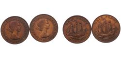 World Coins - Great Britain United Kingdom Elizabeth II ½ Penny 2 Lots, 1st portrait