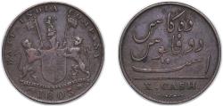 World Coins - India Madras Presidency 1803 10 Cash Copper 5.86g VF KM 319