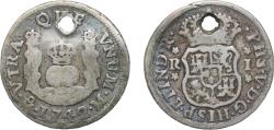 World Coins - Mexico Spanish colony 1742 M 1 Real - Felipe V Silver (.917) Mexico City Mint 2.92g VF Holed KM 75