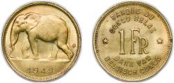 World Coins - Belgian Congo (1908-1960) Belgian colony 1949 1 Franc Brass Pretoria Mint (15000000) 2.48g UNC KM 26 LA BCM-15