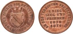 World Coins - Germany Grand Duchy of Baden Second Empire 1871 1 Kreuzer - Frederick I (Victory over France) Copper (76000) 4.33g AU  KM 255 C 148 Jaeg 2 AB 93