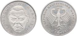 World Coins - Germany Federal Republic of Germany 2000 G 2 Deutsche Mark (Ludwig Erhard) Copper-nickel clad nickel Staatliche Münze Baden-Württemberg Mint (70000) 7g UNC KM 170 J 445 Schön 167