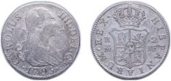 World Coins - Spain Kingdom 1795 M MF 2 Reales - Carlos IV Silver (.806) Madrid Mint 5.8g VF KM 430.1