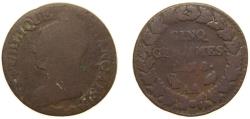 World Coins - France First Republic AN 8 (1799) AA 5 Centimes Copper Metz Mint 9.81g VF F 115 Gad 126 / 126a / 126b / 126c KM 640