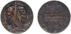 World Coins - France Republic ND Medal - Offerte Par Le Haut Commissaire a La Jeunesse et Sport Bronze 100.8g XF