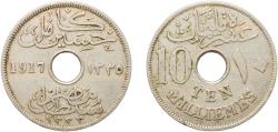 World Coins - Egypt AH 1335 (1917) 10 Milliemes - Hussein Kamel Copper-nickel (1010999) 5.71g XF  KM 316 Schön 28