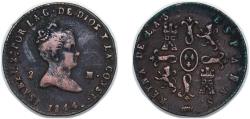 World Coins - Spain Kingdom 1844 2 Maravedis - Isabel II Copper Segovia Mint 2.11g VF KM 532