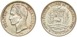 World Coins - Venezuela United States 1945 1 Bolívar Silver (.835) Philadelphia Mint (8000000) 5g UNC Y 22a NCV mv1bs-ea