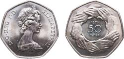 World Coins - Great Britain United Kingdom Kingdom 1973 50 Pence - Elizabeth II (Entry into EEC; Silver Piedfort) Silver (.925) Royal Mint 13.48g UNC  KM P1 Sp H2A