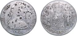 World Coins - Mexico Spanish colony 1788 Mo FM 8 Reales - Charles III ¨丁 上 合¨ Silver (.896) Mexico City Mint 26.65g VF Chopmarked KM 106a
