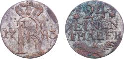 World Coins - Germany Kingdom of Prussia 1783 A 1⁄24 Thaler - Frederick II Billon (.312 silver) Berlin Mint (4567151) 1.98g VF  KM 296 Schön DM 139 Olding FR 139, 140, 160, 168, 171 v.Schr. Br/