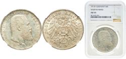 World Coins - Germany Kingdom of Württemberg Second Empire 1913 F 5 Mark - Wilhelm II With traces of luster Silver (.900) Staatliche Münze Baden-Württemberg Mint (341200) 27.77g NGC AU 55  KM 6