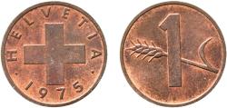 World Coins - Switzerland Federal State 1975 1 Rappen (wheat spike) Bronze (95% copper, 4% tin, 1% zinc) Bern Mint (3010000) 1.5g UNC  HMZ 2 1216 Divo/Tob19 328 KM 46 Schön 41 Y 54