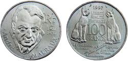 World Coins - France Fifth Republic 1997 100 Francs Transfer of Andre Malraux's ashes to the Pantheon