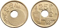 World Coins - Spain Kingdom Juan Carlos I 1992 25 Pesetas Seville Expo '92, Torre del Oro