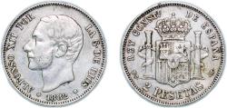 World Coins - Spain Kingdom 1882 *18-82 MSM 2 Pesetas - Alfonso XII Silver (.835) Madrid Mint (20342803) 9.97g VF KM 678 Cal 46