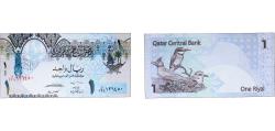 World Coins - Qatar State 2008 1 Riyal (With mark for the visually impaired at left on front) Paper UNC P 28