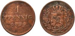 World Coins - Germany Kingdom of Bavaria German states 1855 1 Pfennig - Ludwig I / Maximillian II Copper Munich Mint (1576000) 1.21g XF  AKS 94; 160 Jaeg 5 Bay 56 KM 797 Wittelsbach 2775