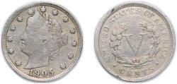 Us Coins - United States Federal republic 1905 5 Cents "Liberty Nickel" (with "CENTS") Copper-nickel (29825124) 5g VF KM 112 Schön 119